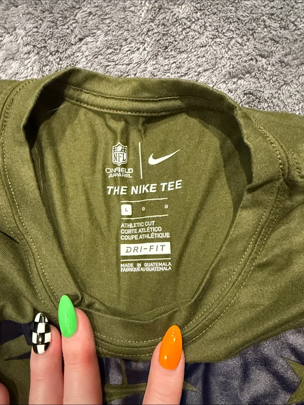 Nike Olive Green Long Sleeve Patriots U.S. Tee with Navy Logo